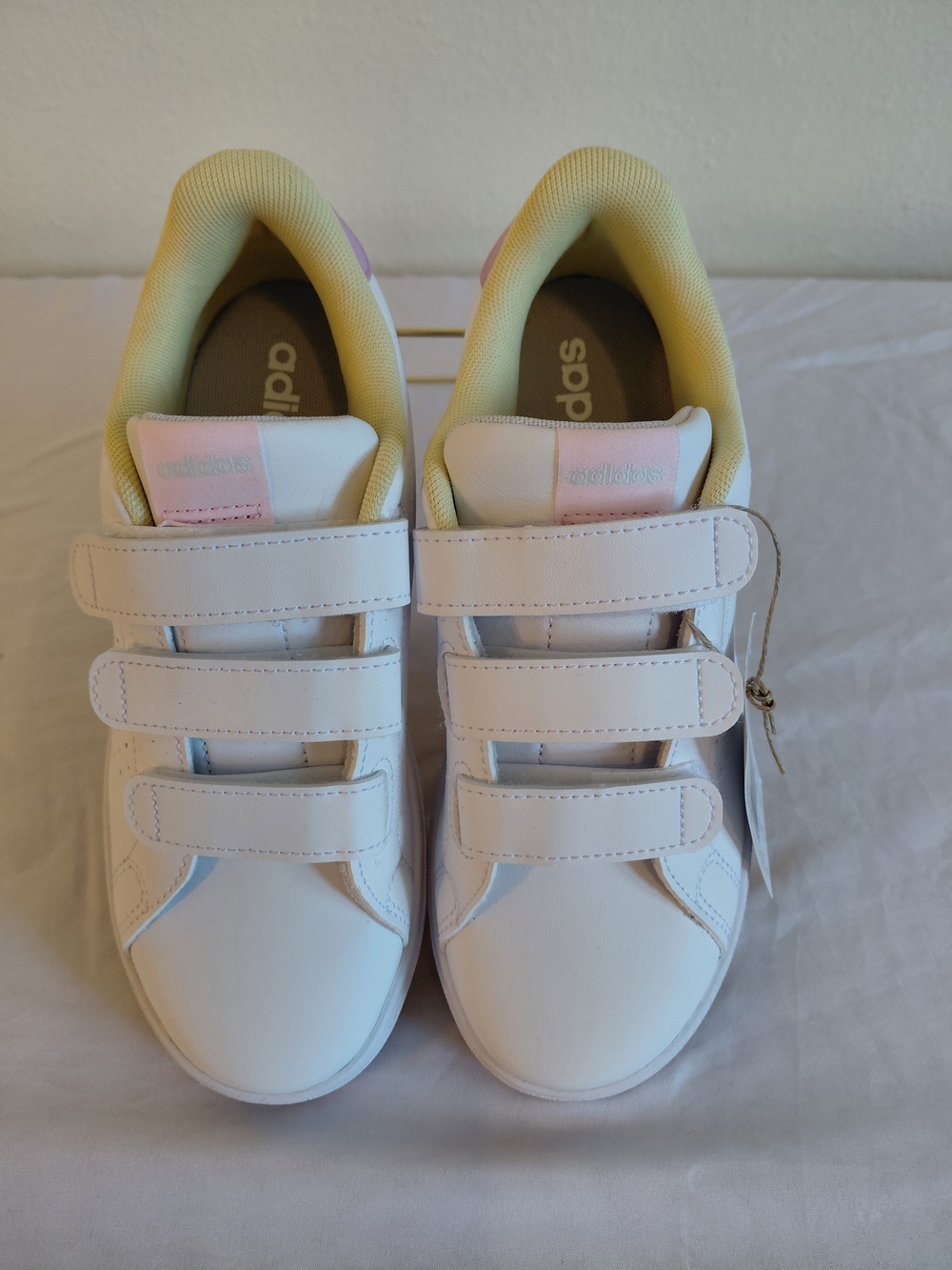Adidas Kids White Sneakers Advantage Base 2.0 with Pastel Pink & Yellow Accents